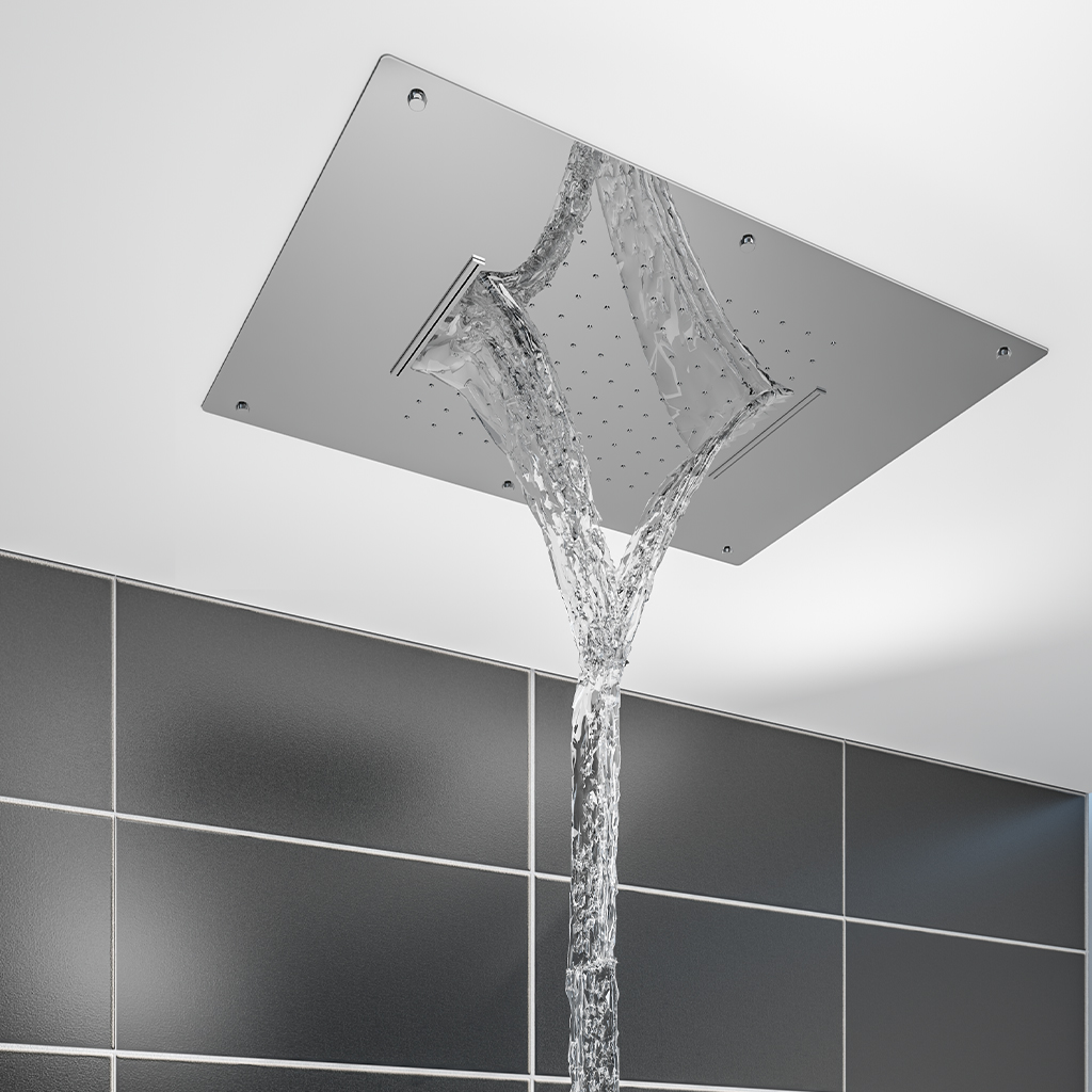 Ceiling Mounted Stainless Steel Double Flow Waterfall Shower - Chrome