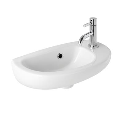 Kompact 41cm x 21cm Right Hand (RH) 1 Tap Hole Cloakroom Basin with Overflow - White