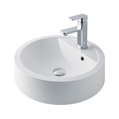 Renata 40cm x 43cm 1 Tap Hole Cast Marble Sit On Basin with Overflow - White