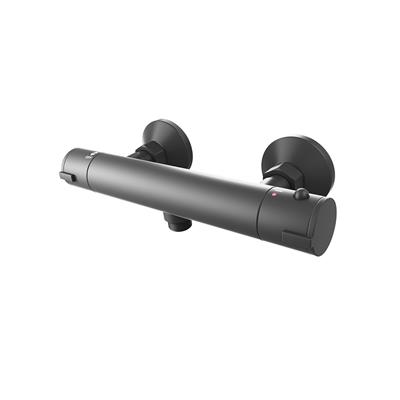 Round Thermostatic Bar Shower Valve with Bottom Outlet - Matt Smooth Black