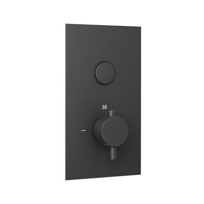 Concealed Thermostatic Shower Valve with Single Round Push Button - Matt Smooth Black